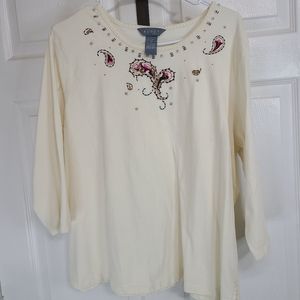 Koret Women's Quarter Sleeve Beadwork Blouse, Size: 1X Color: Cream